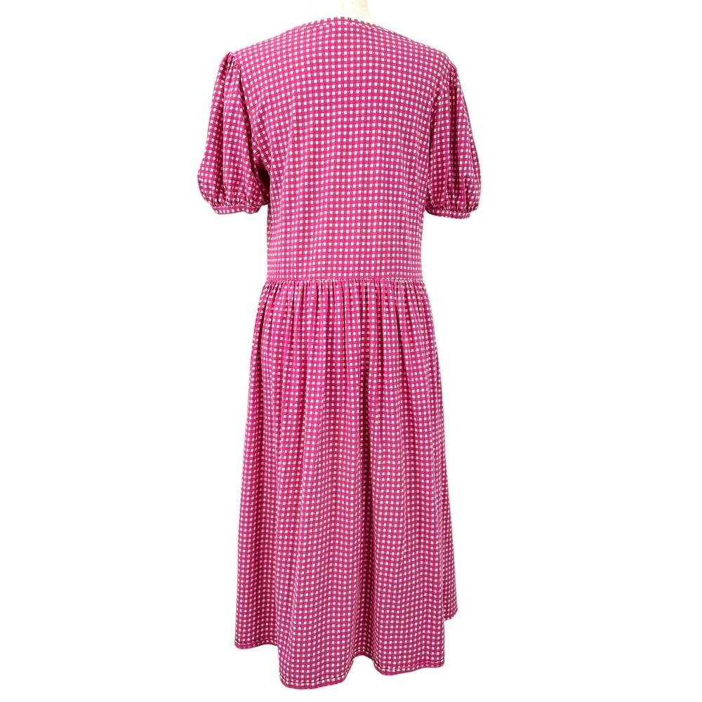 URBAN OUTFITTERS Women's Medium Pink Gingham Check Short Puff Sleeve Midi Dress - Picture 4 of 12